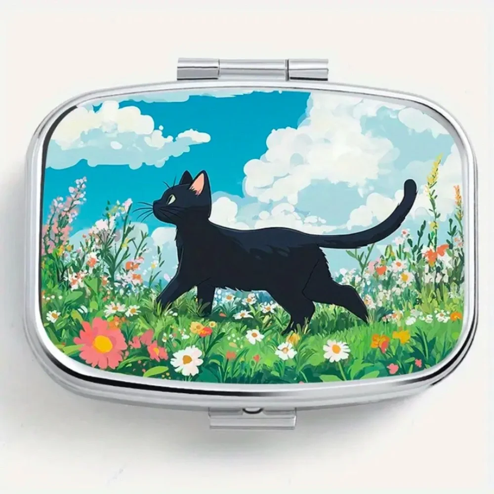 NIB 1pc Sun Black Cat Print l Pill Case /Small Jewelry Box